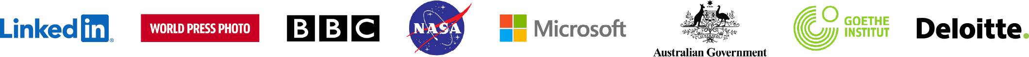 Awards management software clients logos. LinkedIN, World Press Photo, BBC, NASA, Microsoft, Australian Government, Goethe Institut, Deloitte and more.